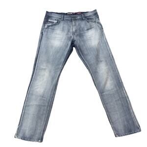 Ecko Unltd Athletic Fit Light Wash Faded Stretch Denim Jeans Straight Leg 38